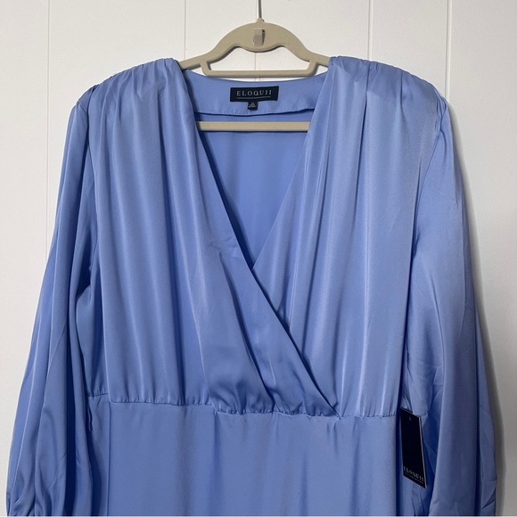 Eloquii Plus Size Satin Maxi Dress Long Sleeves Periwinkle Blue Women's 22 - Picture 3 of 10